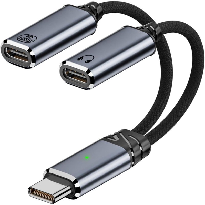 USB-C Chargeur Casque Répartiteur-Adaptateur Y Audio et 100W Charge Rapide 2 en 1 pour téléphones et appareils Type-C