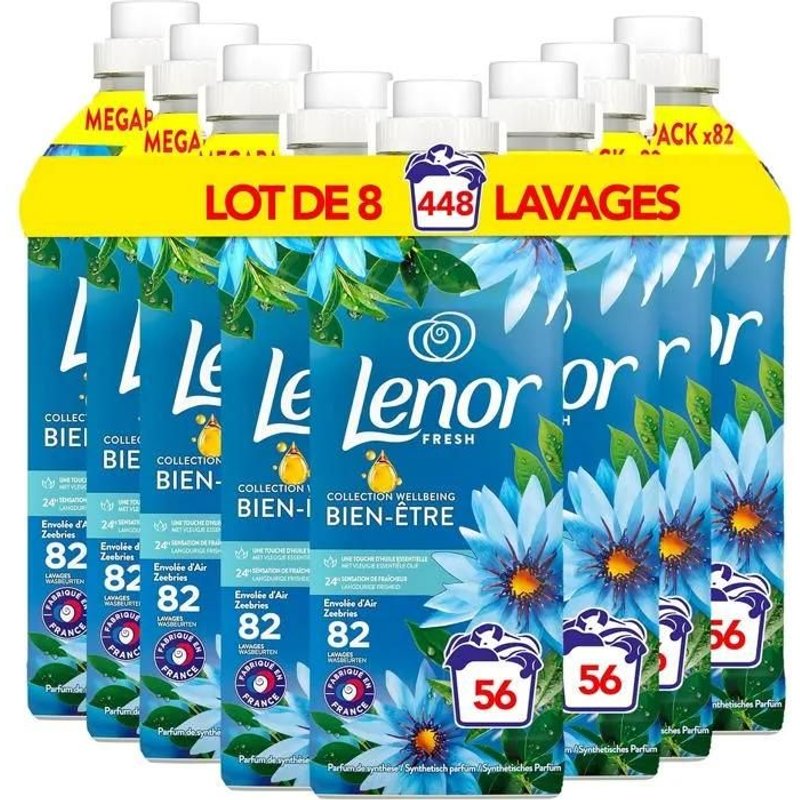 Lenor Adoucissant 56 Lavages, EnvolĂ©e d'Air, Collection Bien-ĂȘtre, Avec Une Touche d'Huile Essentielle