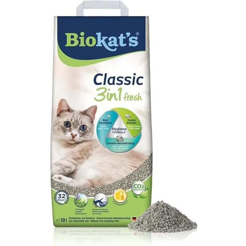 Biokat¿S Classic Fresh 3in1 Parfum Printemps - Litière Chats Agglomérante Avec Grains De 3 Tailles Différentes - 1 Sac (1 À 10 L)