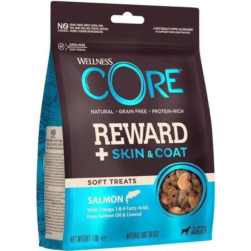 Wellness Core Reward Saumon Friandises Mo Lleuses Pour Chien Soutient Peau Saine Pélage Brillant Naturel Sans Céréales Riche En Protéines 170g