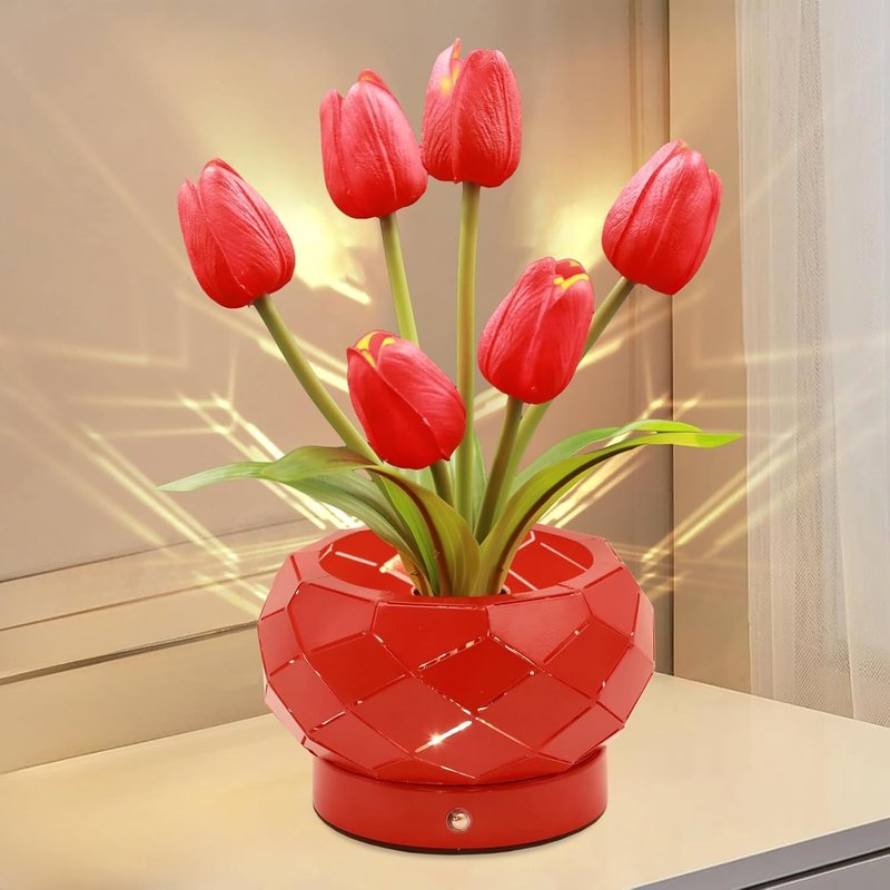 Cadeau D'anniversaire Pour Femme, Lampe Tactile En Forme De Tulipe, Lampe Tactile, Lumière Alimentée Par Piles, Petite Veilleuse À Intensité Variable 3 Couleurs, Cadeau Pour Maman Pour La