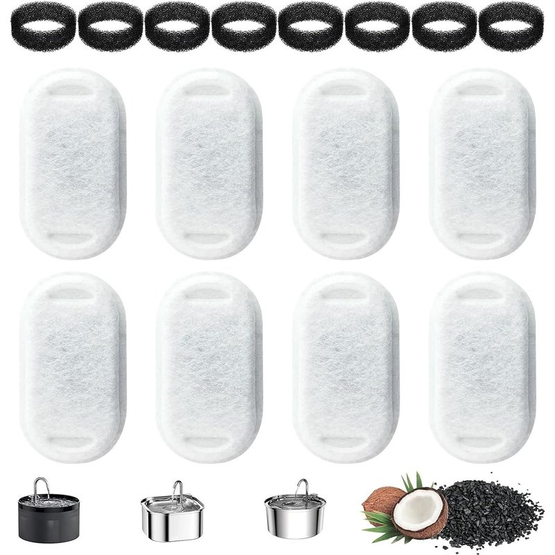 Lot De 16 Filtres De Rechange Pour Fontaine À Eau Pour Chat - 8 Filtres À Charbon Actif Et 8 Filtres En Mousse Pour Fontaine À Eau Pour Chat De 3,2 L, 2 L