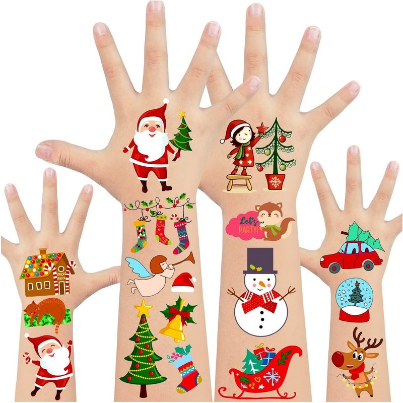 8 Feuilles Tatouage Enfant Fille Garcon Noël,Cadeau Noel Enfant,Décorations De Noël De Fête,Fournitures Pour Fête D'anniversaire,Jeux D'autocollants De Vacances De Noël