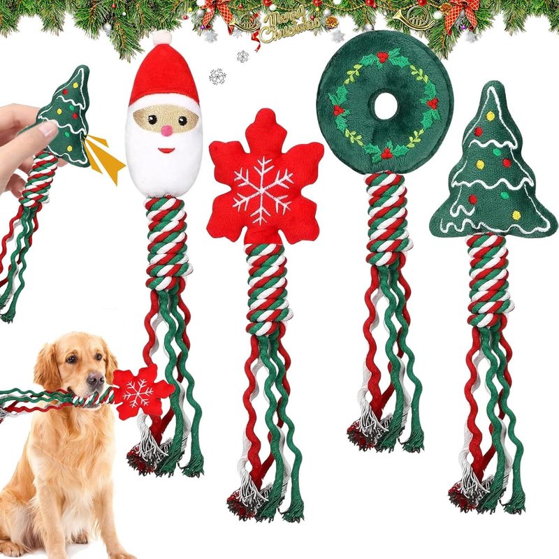 Christmas Dog Chew Toys Set Of 4 Christmas Dog Toys Chew Toys For Pets Christmas Gifts For Small Medium Large Puppies