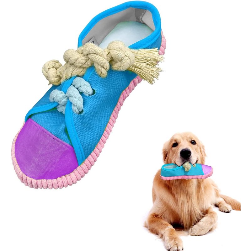 Durable Dog Chew Toy Shoe Shape Squeakers To Reduce Boredom And Consume More Interactive Energy (Blue)