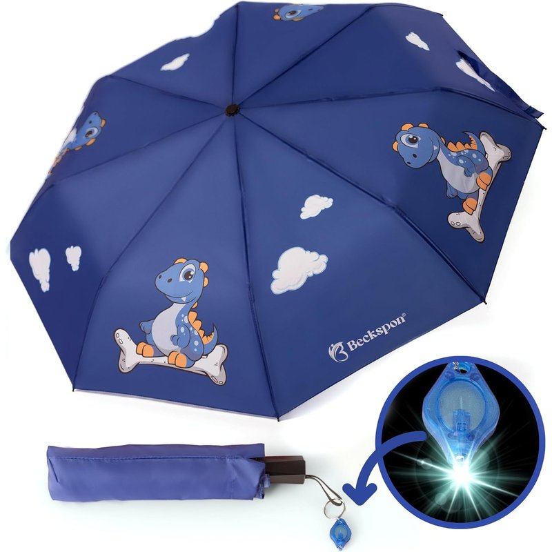 Parapluie pliable avec lampe torche LED pour enfants à partir de 3 ans Parapluie pour enfants à manches classiques Parapluie dinosaures Parapluie licorne