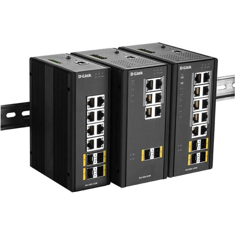 D-Link DIS 300G-12SW - Commutateur - Géré - 8 x 10/100/1000 + 4 x 100/1000 SFP - Montage sur rail DIN, fixation murale