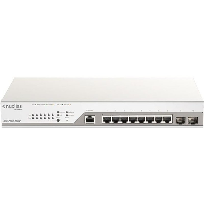 D-Link Nuclias Cloud-Managed DBS-2000-10MP - Commutateur - 8 x 10/100/1000 (PoE+) + 2 x Gigabit SFP - PoE+ (130 W)