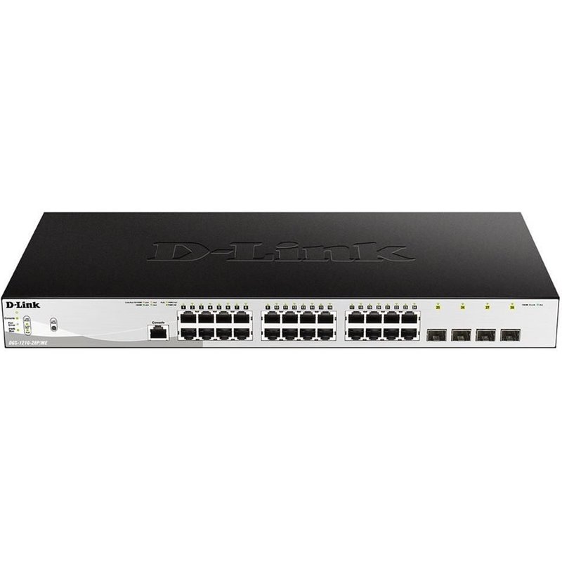D-Link DGS 1210-28P/ME - Commutateur - Géré - 24 x 10/100/1000 (PoE) + 4 x Gigabit SFP - Montable sur rack - PoE (193 W)