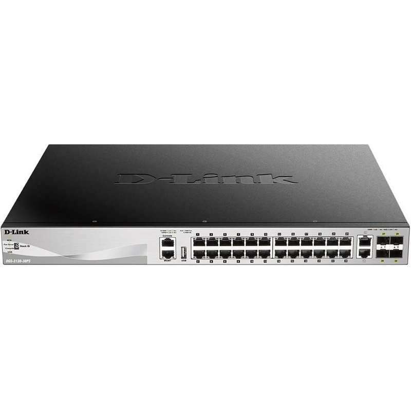 D-Link DGS 3130-30PS - Commutateur - L3 Lite - Géré - 24 x 10/100/1000 (PoE+) + 2 x 10 Gigabit Ethernet + 4 x 10 Gigabit SFP+ - de bureau, Montable sur rack - PoE+ (370 W)