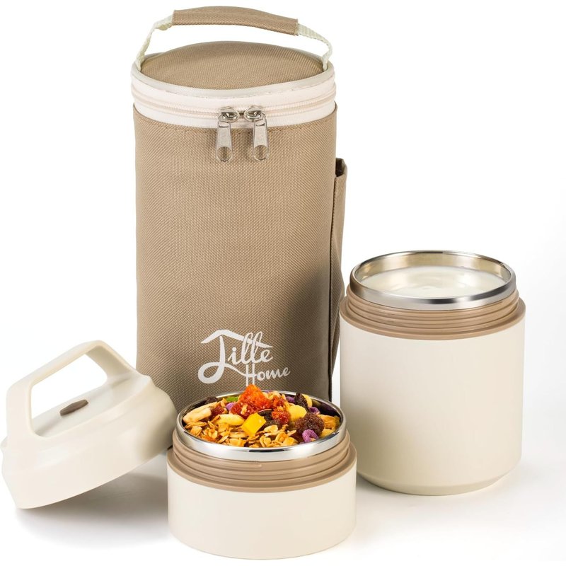 Tzf-Boîte À Déjeuner/Collation Isotherme En Acier Inoxydable, Empilable, À 2 Niveaux Avec Sac À Déjeuner, Régime Intelligent, Contrôle Du Poids, 600 Ml (002)