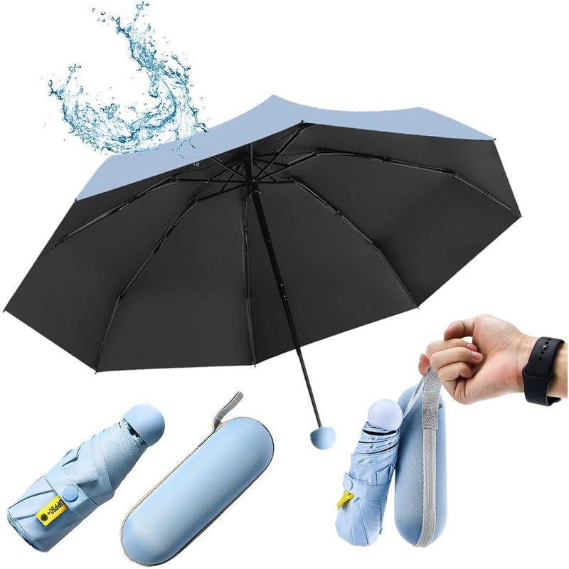 Tzf-Mini Parapluie Pliant 8 Cadres De Support Mini Parapluie Parapluie Soleil Anti Uv Mini Parapluie Poche Mini Parapluie Résistant Au Vent Petit Parapluie Voyage Pour Pluie Ou Soleil, Bleu