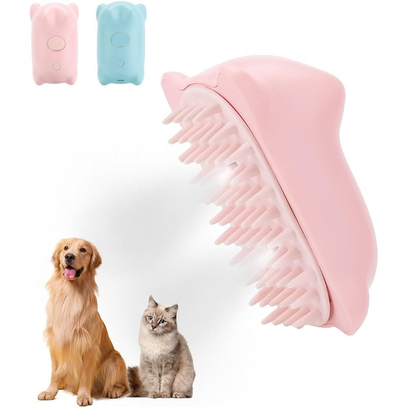 3 In 1 Steam Brush For Dogs And Cats-Grooming And Hair Removal Comb-2 Sprays (Pink)