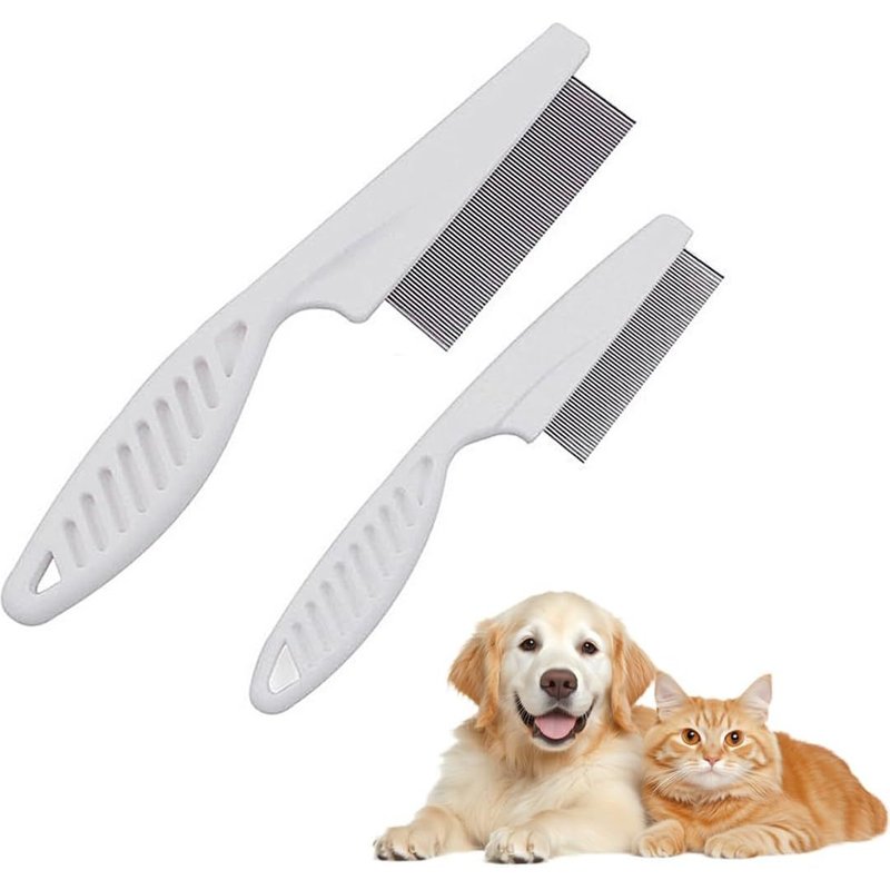 Flea Comb Set For Cats And Dogs,2 Pieces Cat Comb Pet Grooming Comb Hair Removal Tool Comb For Puppies And Kittens Multifunctional