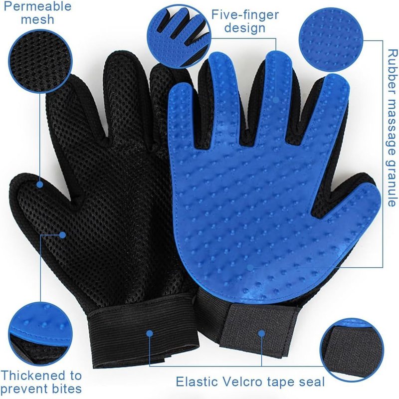 1 Pair Of 4-In-1 Silicone Cat Hair Brushing Glove,Massage,Bath And Hair Recovery Glove For Dogs And Cats (Blue)