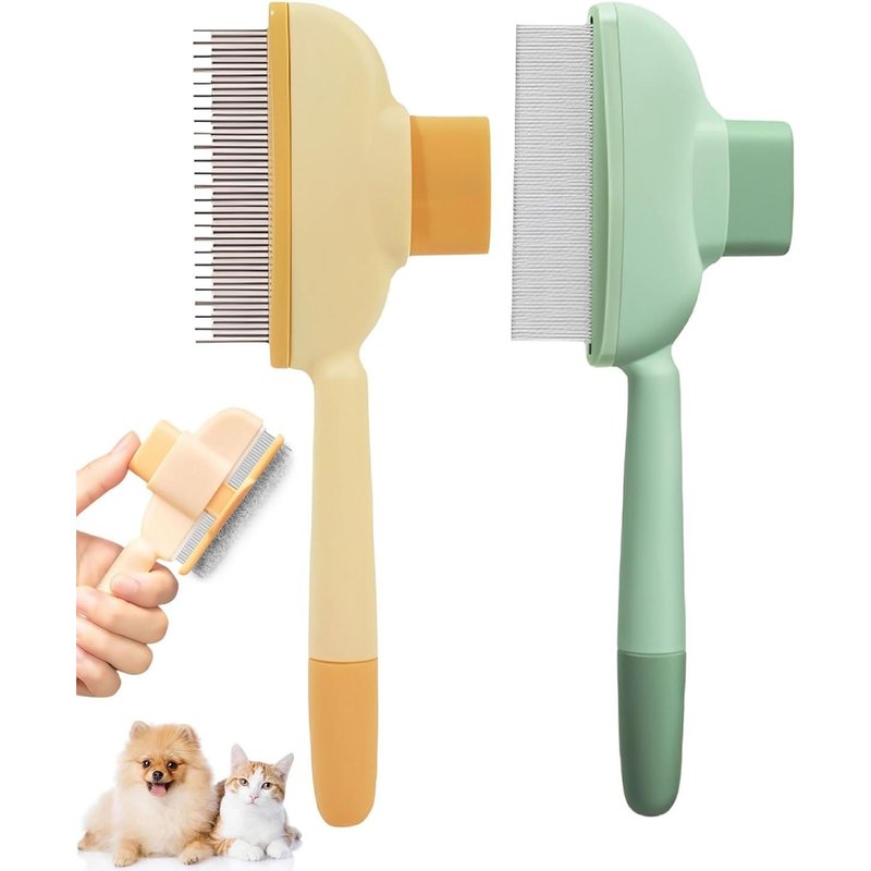 Peigne Autonettoyant Pour Chat 2 Pièces-Peigne De Massage Et Toilettage Avec Bouton D'épilation,Brosse Anti-Puces Pour Chiens Et Chats À Poils Longs Ou Courts