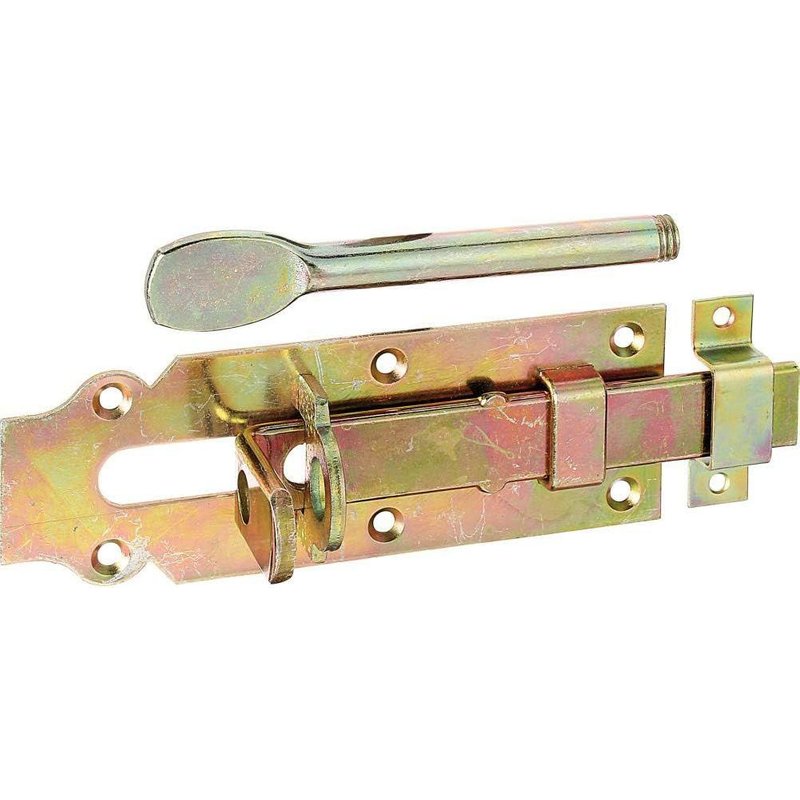 117160 Verrou porte-cadenas pour portes d'étables droit, avec poignée plate et gâche attachée passivé platine 180 x 64 mm