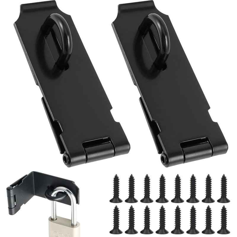 2 Pièces Loquet de Cadenas Agrafe avec 18 Vis, 4 Pouces Cadenas Fermoir, Loquet Porte Fermoir en Acier Inoxydable, Verrou de Porte, Moraillon Verrouillage pour Porte, Tiroir, Placard, Jardin (Noir)
