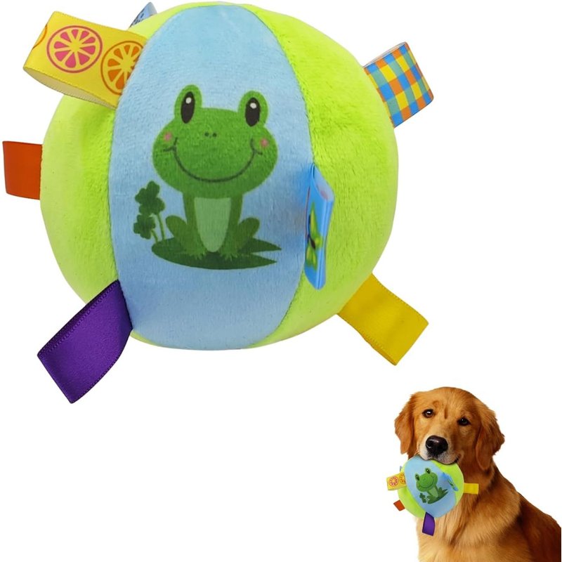 Interactive Plush Dog Ball 12cm Diameter With Grave Tabs,Dog Balls With Bell Inside For Tug Of War,Dog Ball For Small Medium Breed Dog