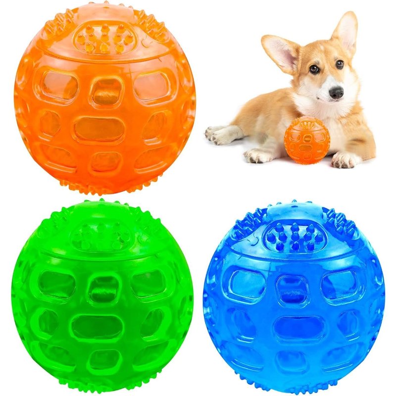 3 X Squeaky Dog Chew Balls For Large And Small Dogs,Bouncing Exercise Ball For Dogs