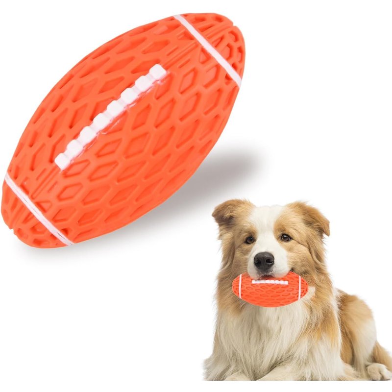 Dog Toy,Squeaky Dog Toy,Rubber Rugby Dog Ball,Dog Ball With Tire Profile,Interactive Dog Toy For Medium And Small Pets,Orange