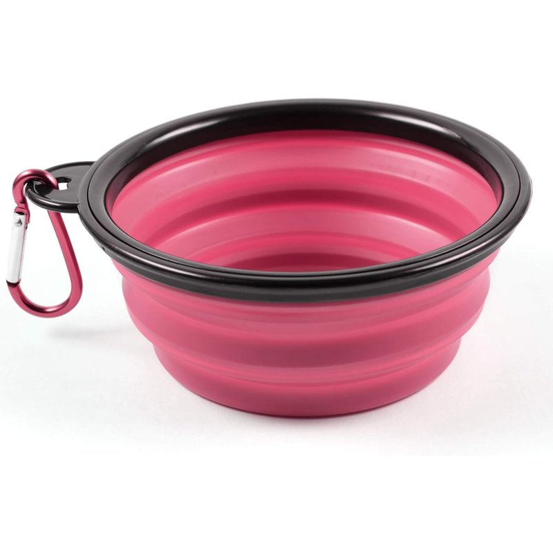 Collapsible Silicone Bowl For Dogs And Cats With Carabiner Pink Size Xl 1000 Ml
