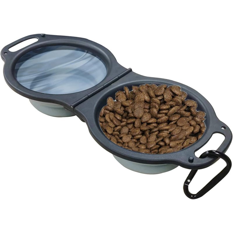 Retractable Dog Bowl,Foldable Dog Bowl,Made Of Silicone,2 In 1 Portable Pet Bowl With Hanging Loop,Suitable For Walking,Travel,Etc. (Grey)