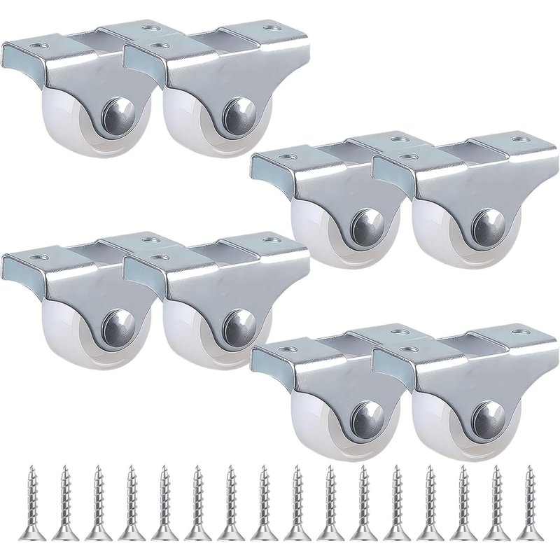Set of 8 Mini 25mm Fixed Soft Rubber Furniture Casters Heavy Duty Furniture Casters Non Swivel Casters with Screws Rubber Wheels for Trolleys Cabinets and Tables