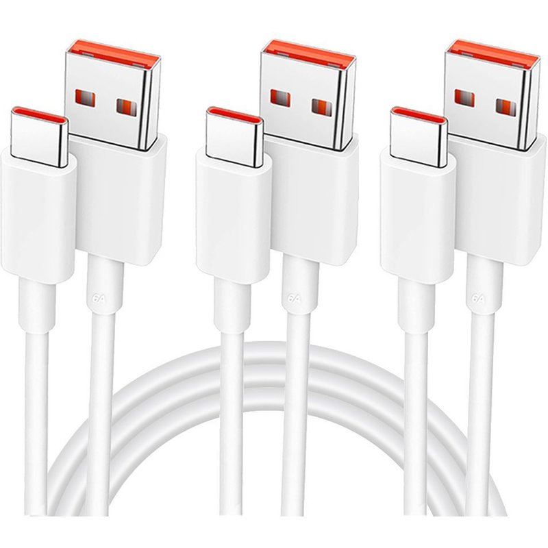 3x Câble USB-C Rapide 6A pour Xiaomi 14 et Xiaomi 14 Pro - Charge Rapide 1Mètre Blanc - BOOLING