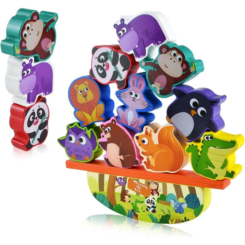 Jouet à Empiler en Bois Animaux,Jouet D'équilibre en Bois,Jouet à Empiler en Bois Animaux pour Enfants,Blocs de Construction,Jouet de Motricité Jeux Enfants Montessori Animaux Jouet Enfant