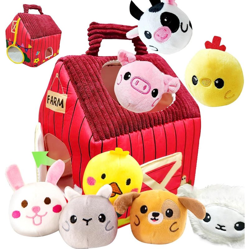 8-in-1 Sensory Farm Toy,Rattles and Mirror for Baby,Montessori Educational Toy for 3 Months to 1 Year