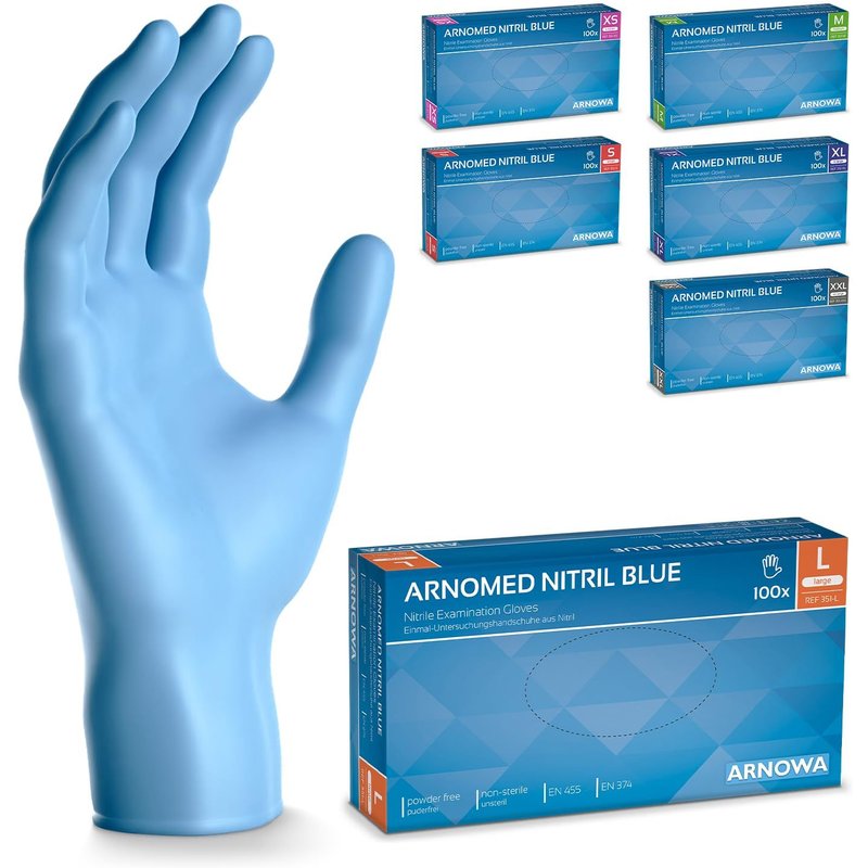 100x ® Gants en nitrile taille L Bleu,Gants à usage unique pour chirurgie & laboratoire,Gants en nitrile sans poudre et sans latex,Moufles en nitrile en XS,S,M,L,XL,XXL