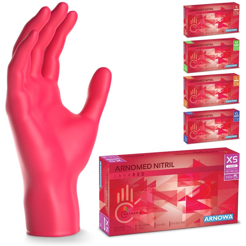 100x ® Gants en nitrile taille XS Rouge,Gants à usage unique pour chirurgie & laboratoire,Gants en nitrile sans poudre et sans latex,Moufles en nitrile en XS,S,M,L,XL,XXL