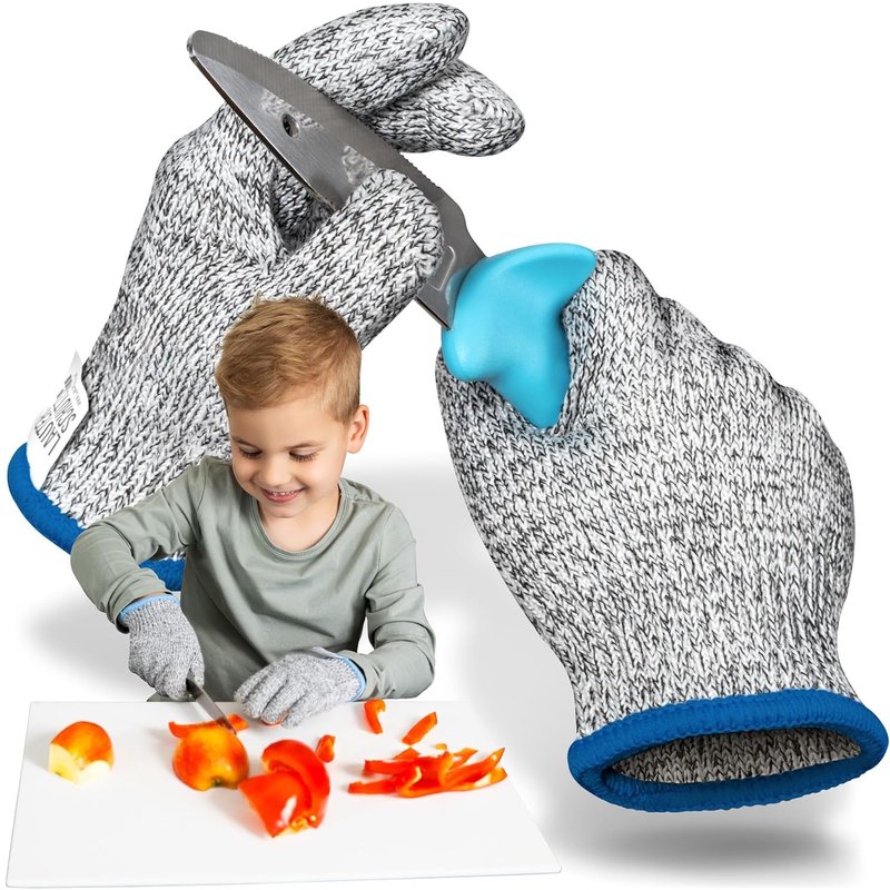 pour les enfants: 1 paire de gants de protection contre les coupures PREMIUM-matériau de haute qualité et extensible-Niveau C PROTECTION CONTRE LES COUPURES (taille XS (6-8 ans))