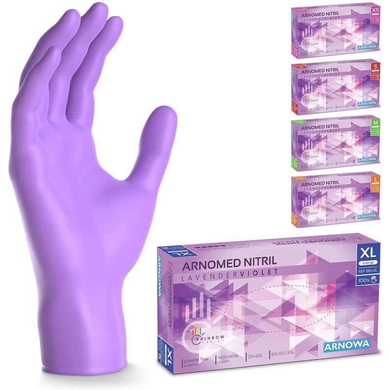 100x ® Gants en nitrile taille XL Violet,Gants à usage unique pour chirurgie & laboratoire,Gants en nitrile sans poudre et sans latex,Moufles en nitrile en XS,S,M,L,XL,XXL