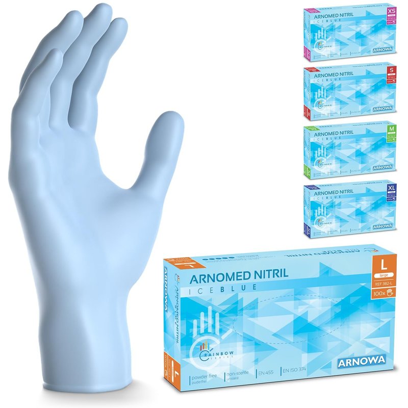 100x ® Gants en nitrile taille L Bleu clair,Gants à usage unique pour chirurgie & laboratoire,Gants en nitrile sans poudre et sans latex,Moufles en nitrile en XS,S,M,L,XL,XXL