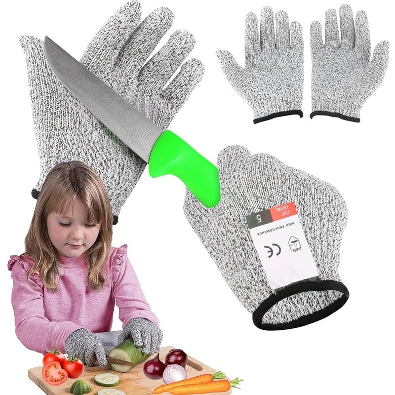 2 Paires Gant Anti Coupure Gants de Travail Gant Anti Coupure pour Enfants Sécurité Niveau 5 Protection Gants Anti-Enfant Femme Anti pour L'Écaillage D'huîtres,Le Soudage