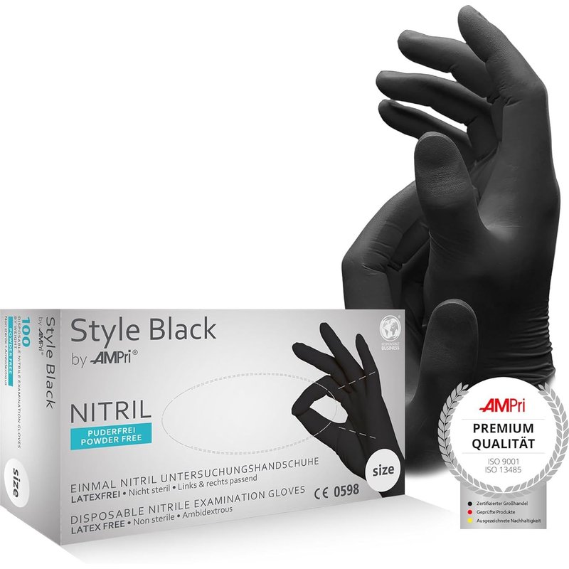 S --Style Black nitrile sans poudre Gants en cuir 10 x 100 STUECK + Gratuit Baume 50 ml