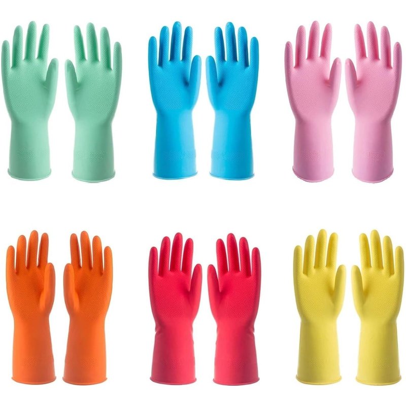 6 Paires Gants Menage,Gant de Nettoyage,Gant de Protection,Gants Latex,Gants Vaisselle,Home Disinfection Dust Removal Gloves¿6 Couleurs,5 paires M,1 paires XL¿