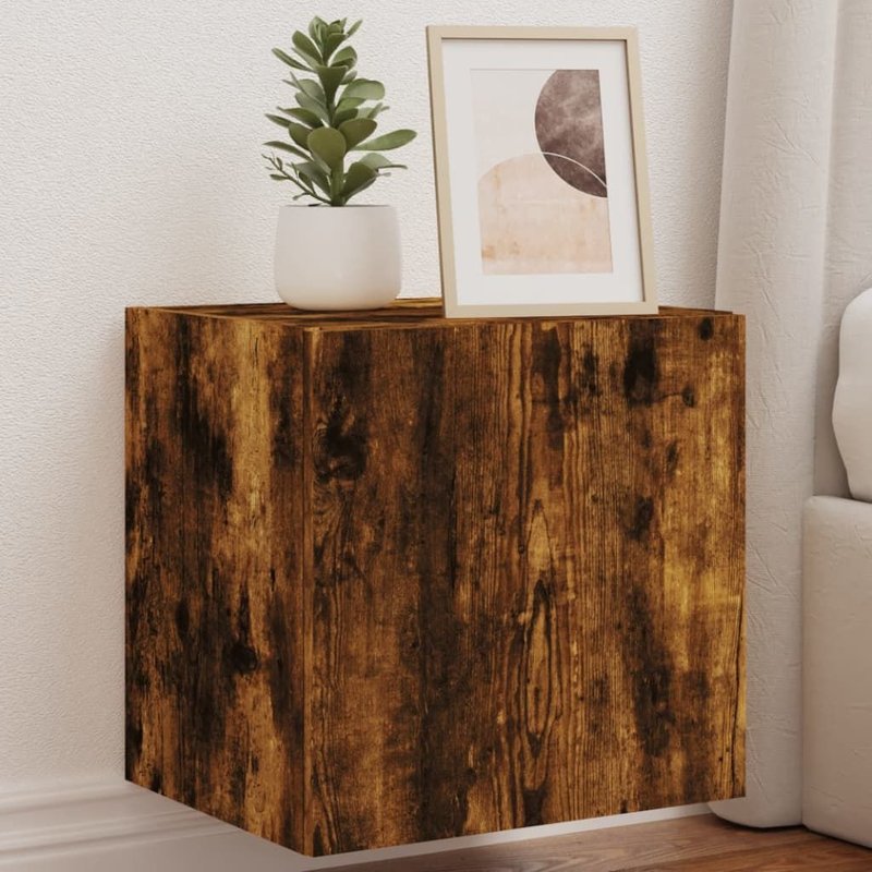 Vidaxl Meubles Tv Muraux Et Lumières Led 2pcs Chêne Fumé 40,5x35x40 Cm