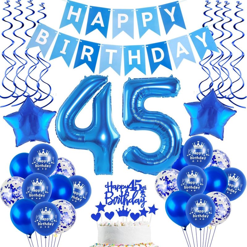 Décoration D'anniversaire Pour Homme - Bleu - 45 Ans - Décoration D'anniversaire - 45 Ans - Décoration Pour Homme - 45 Ans - Décoration D'anniversaire