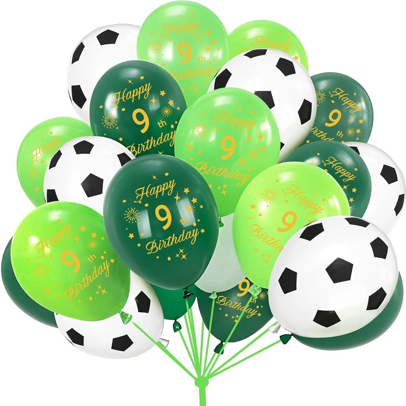 Decoration Anniversaire Ballon De Football 9 Ans,15pcs 12 Pouces 9 Ans Ballons Anniversaire De Fête,Fête D'anniversaire Amoureux Du Football Decoration