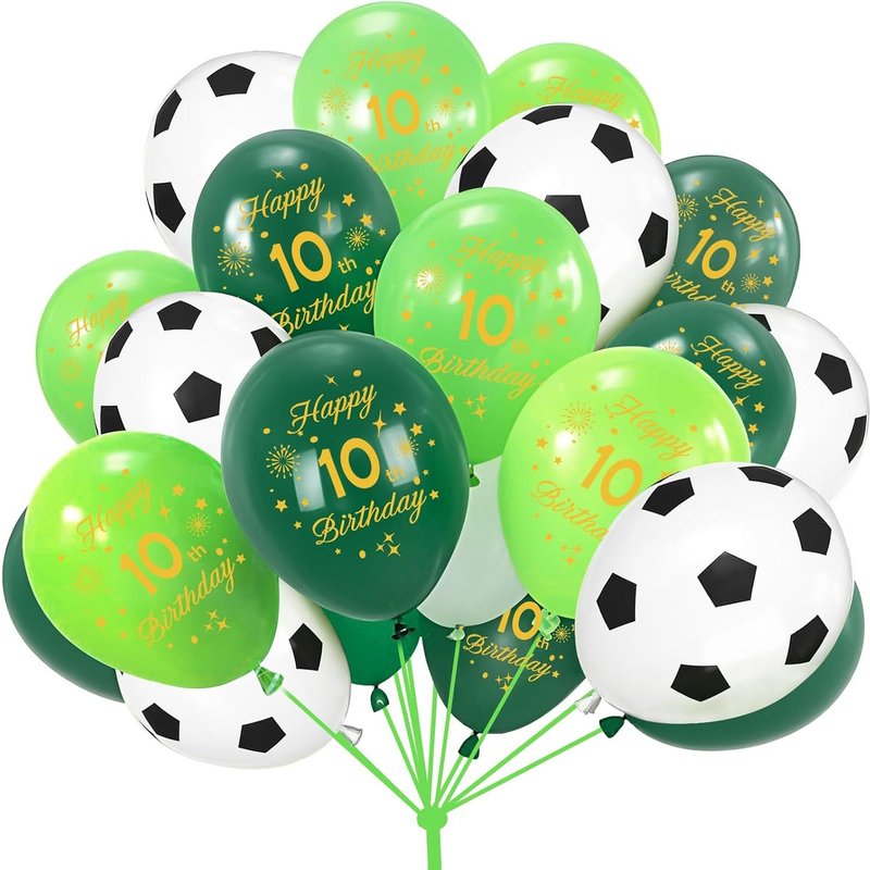 Decoration Anniversaire Ballon De Football 10 Ans,15pcs 12 Pouces 10 Ans Ballons Anniversaire De Fête,Fête D'anniversaire Amoureux Du Football Decoration