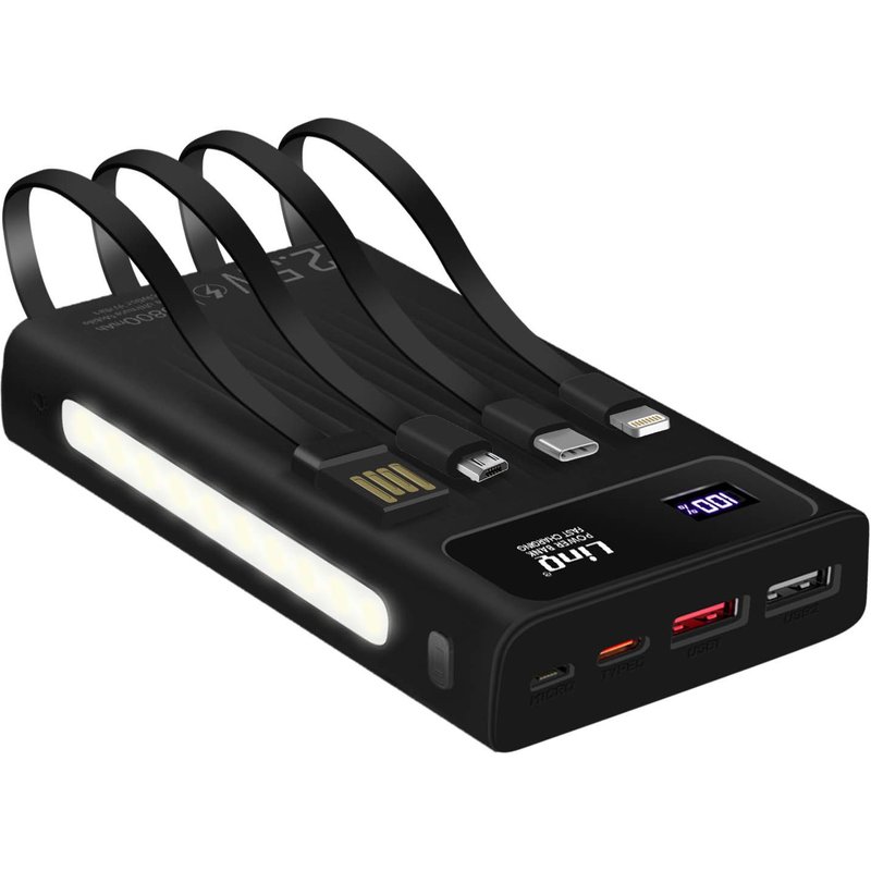 Batterie Secours 25800mAh Câble 4 en 1 Port USB 22.5W et USB C 20W LinQ noir