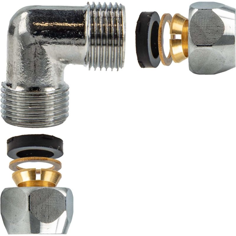 Angle de raccord à compression pour tuyau de cuivre Ø 10 mm-Laiton Chromé