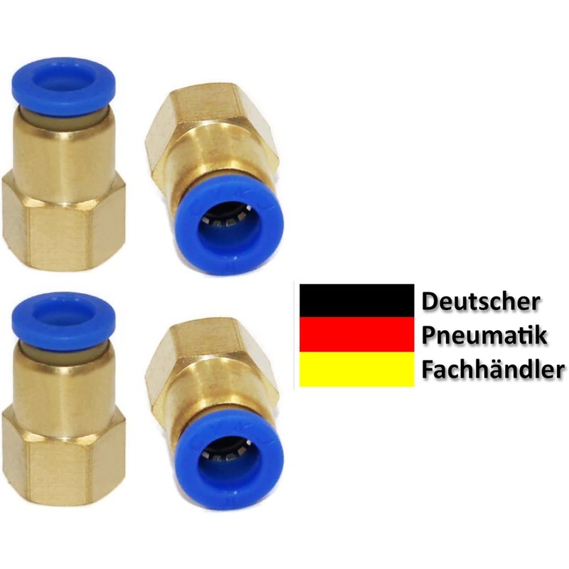 Lot de 4 raccords pneumatiques avec filetage intérieur 1/8"" à 6 mm-Qualité industrielle (1/8""-6 mm)