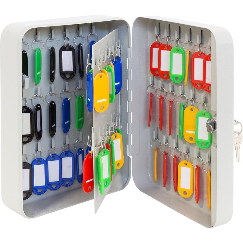 PLL60 Key Cabinet 60 HooksLockable Steel Wall Key BoxWall Cabinet for Storage of 60 KeysEasy Installation Wall Mounted25 x 18 x 8 cmLight Grey