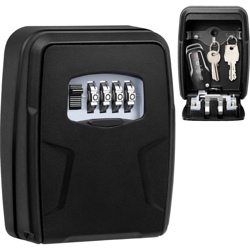 Wall Mounted Key Box Key Box Key Box with 4 Digit Code Waterproof Key Box Storage Key Case Large Capacity for Home,School,Office (Black)