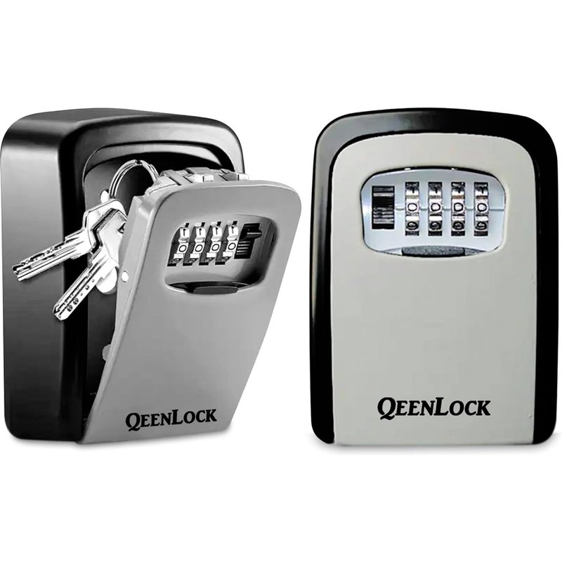 Outdoor Secure Key Box,Wall Key Box with 4 Digit Code,Strong Strong Key Case for Keys,Cards,Metal Alloy,Zinc,Grey