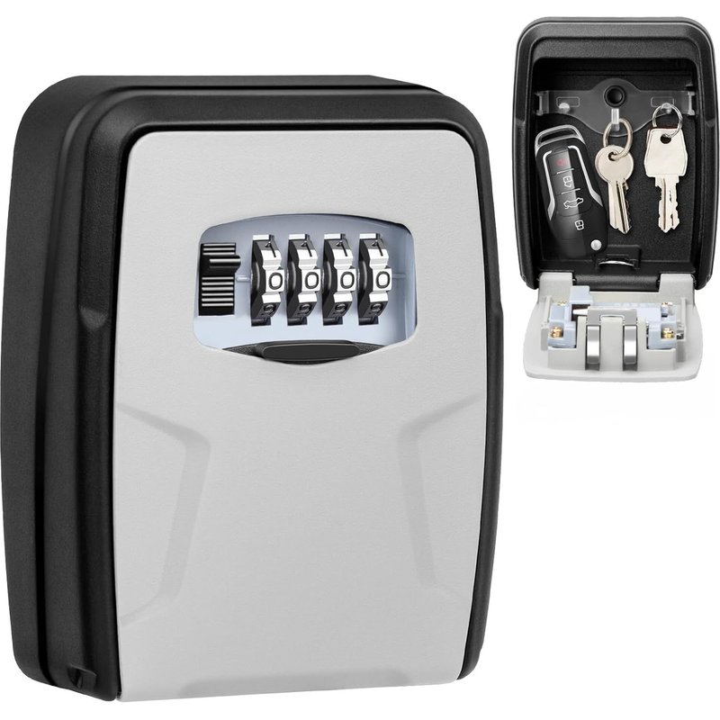 Wall Mounted Key Box Key Box Key Box with 4 Digit Code Waterproof Key Box Storage Key Case Large Capacity for Home,School,Office (Grey)